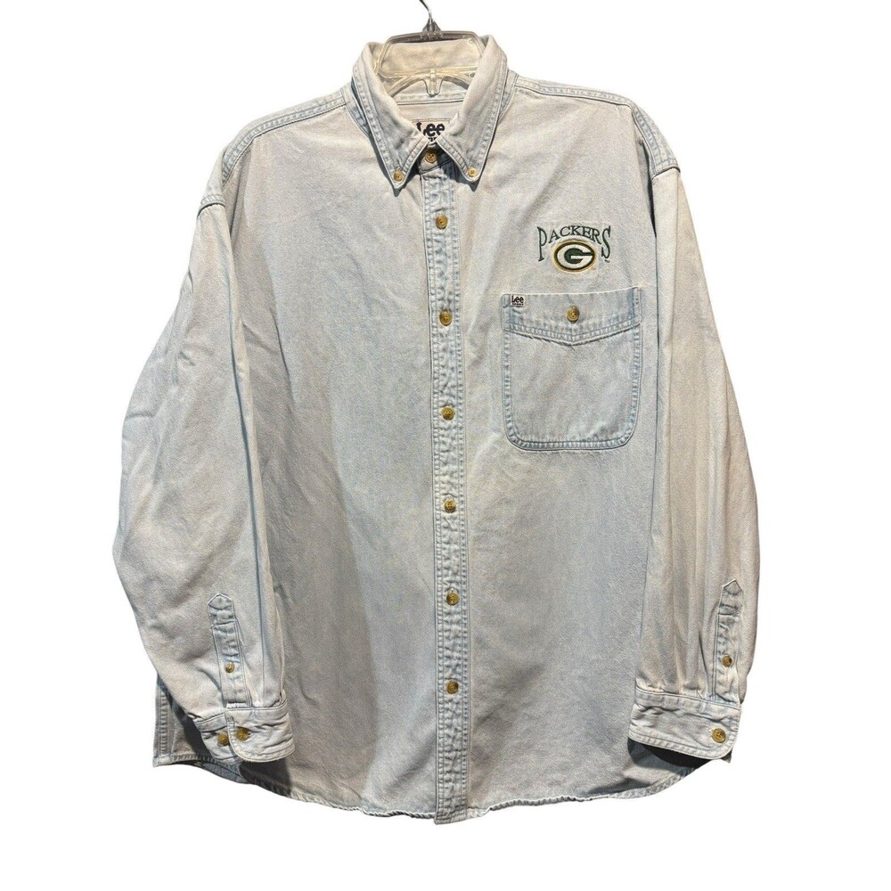 Lee Sport Vintage Green Bay Packers Denim Longsleeve Men's Size XL NFL